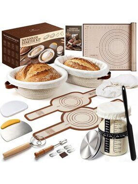 Sourdough Starter Kit with Proofing Basket,bread baking supplies & 34oz Jar